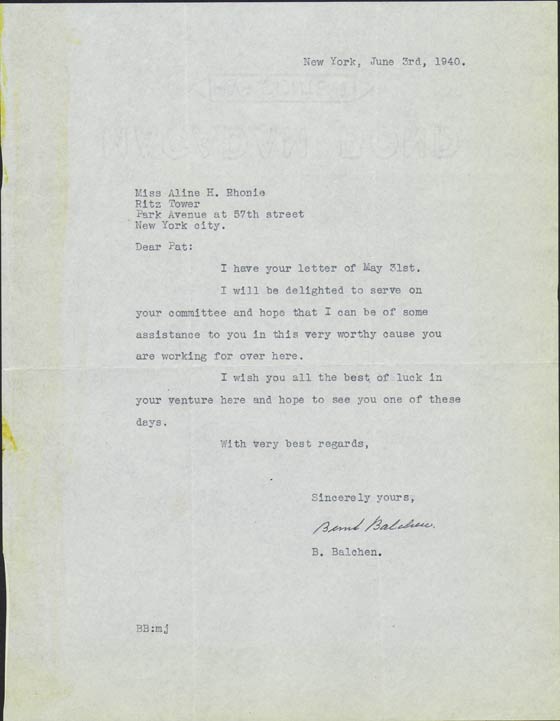 Letter from Bernt Balchen, June 3. 1940 (Source: Roberts) 